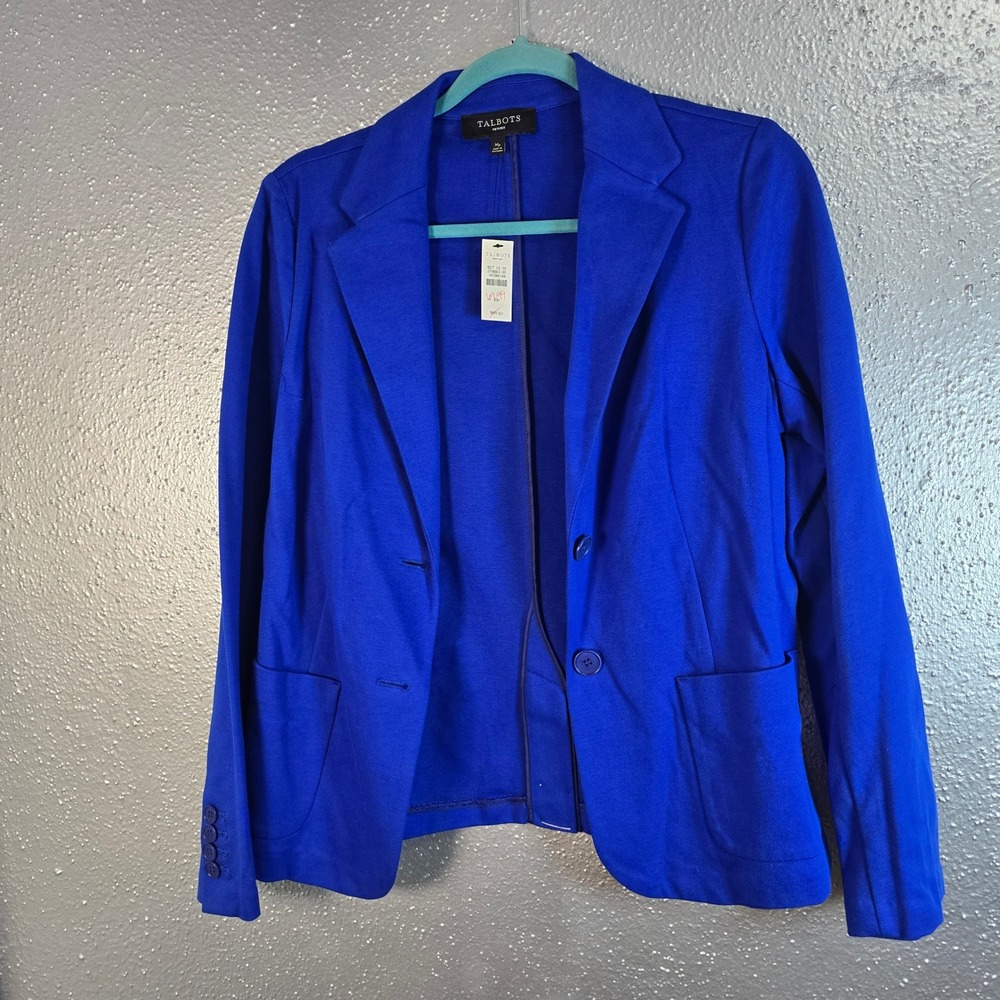 Talbots Petites Royal Blue Knit Blazer Two Button Jacket MP Petite Medium